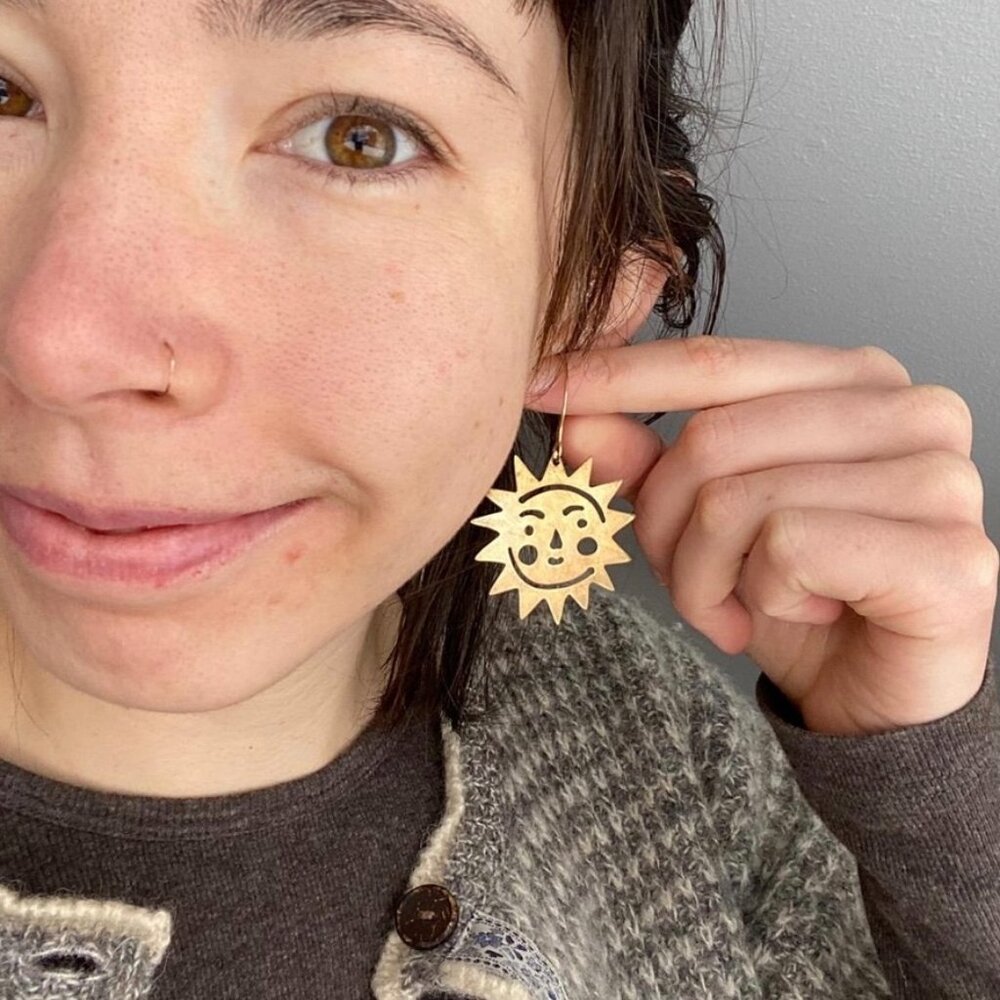 mackbecks x phoebe wahl brass dangly sun earrings